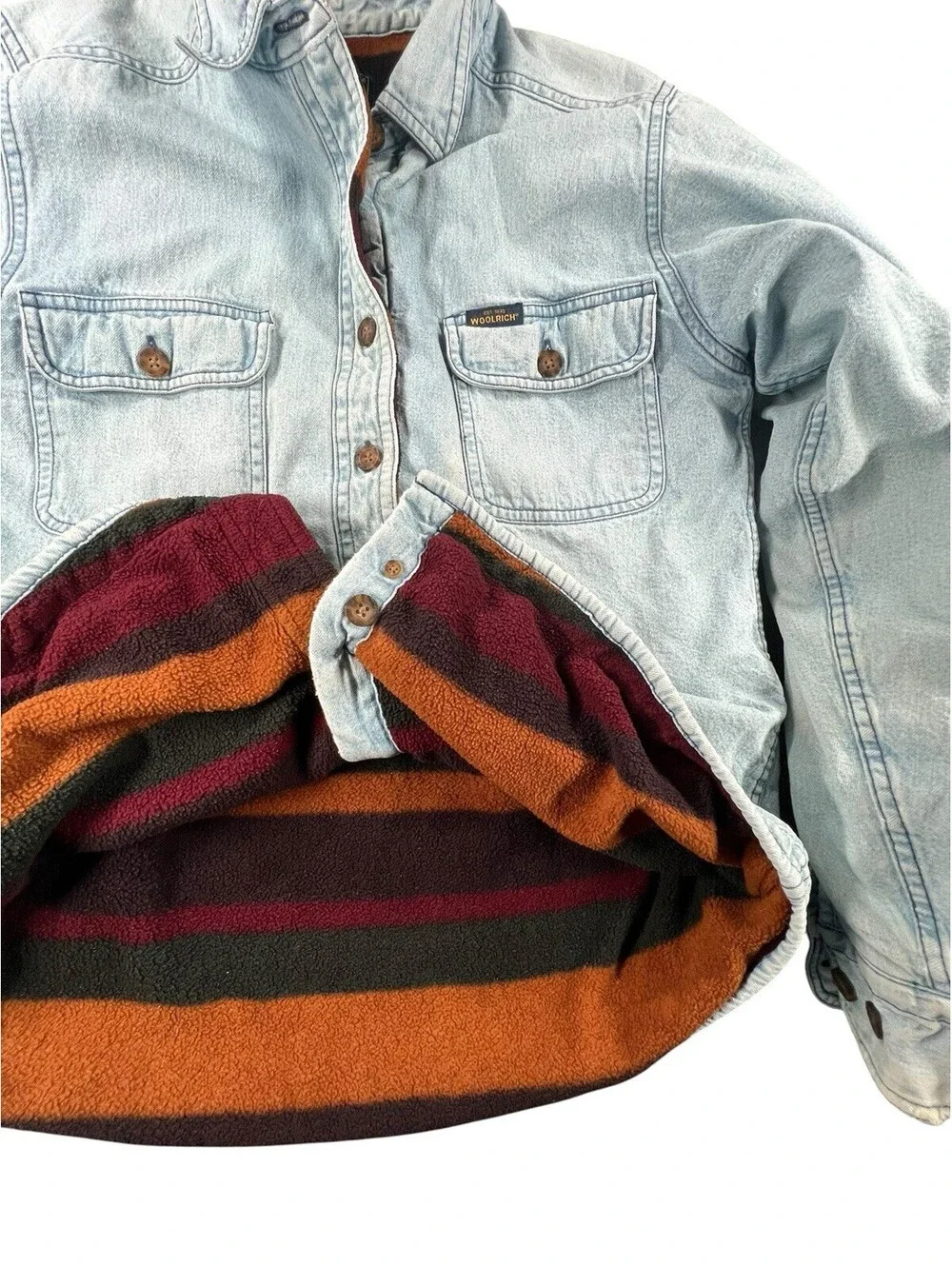 Vintage Woolrich Fleece Lined Distressed Denim Shacket Jacket
